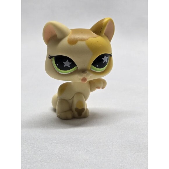 LPS Littlest Pet Shop #832 Cat Yellow Green Star Eyes Licking Authentic - Picture 1 of 8